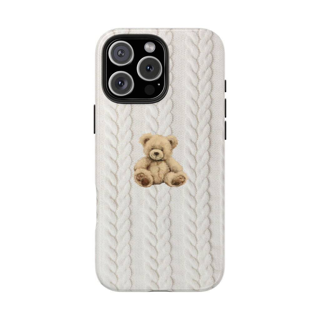BEIGE BRAIDED KNIT TEDDY BEAR PHONE CASE