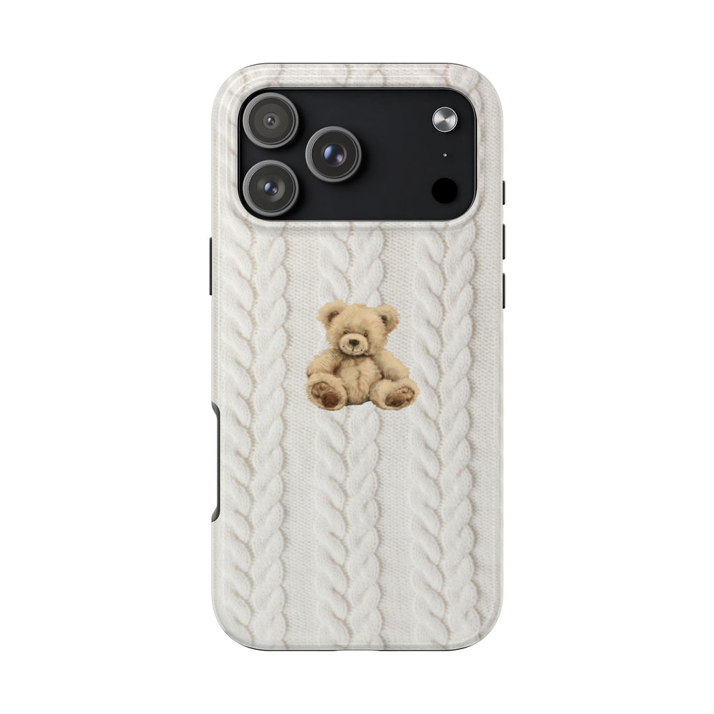 BEIGE BRAIDED KNIT TEDDY BEAR PHONE CASE