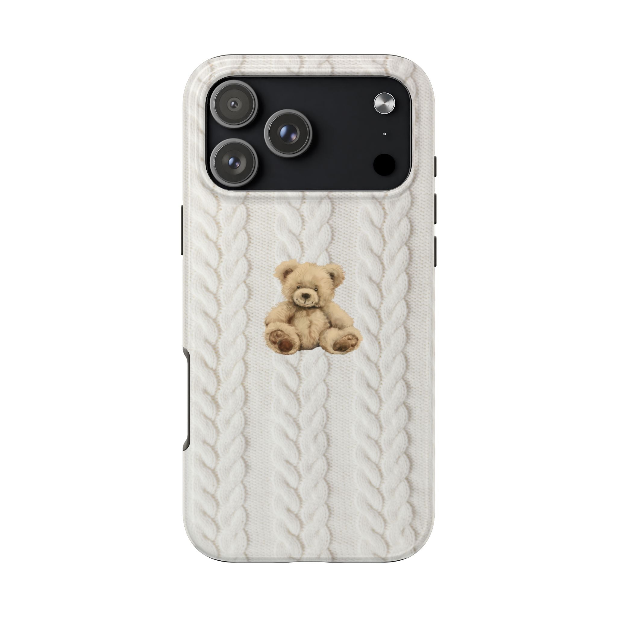 BEIGE BRAIDED KNIT TEDDY BEAR PHONE CASE