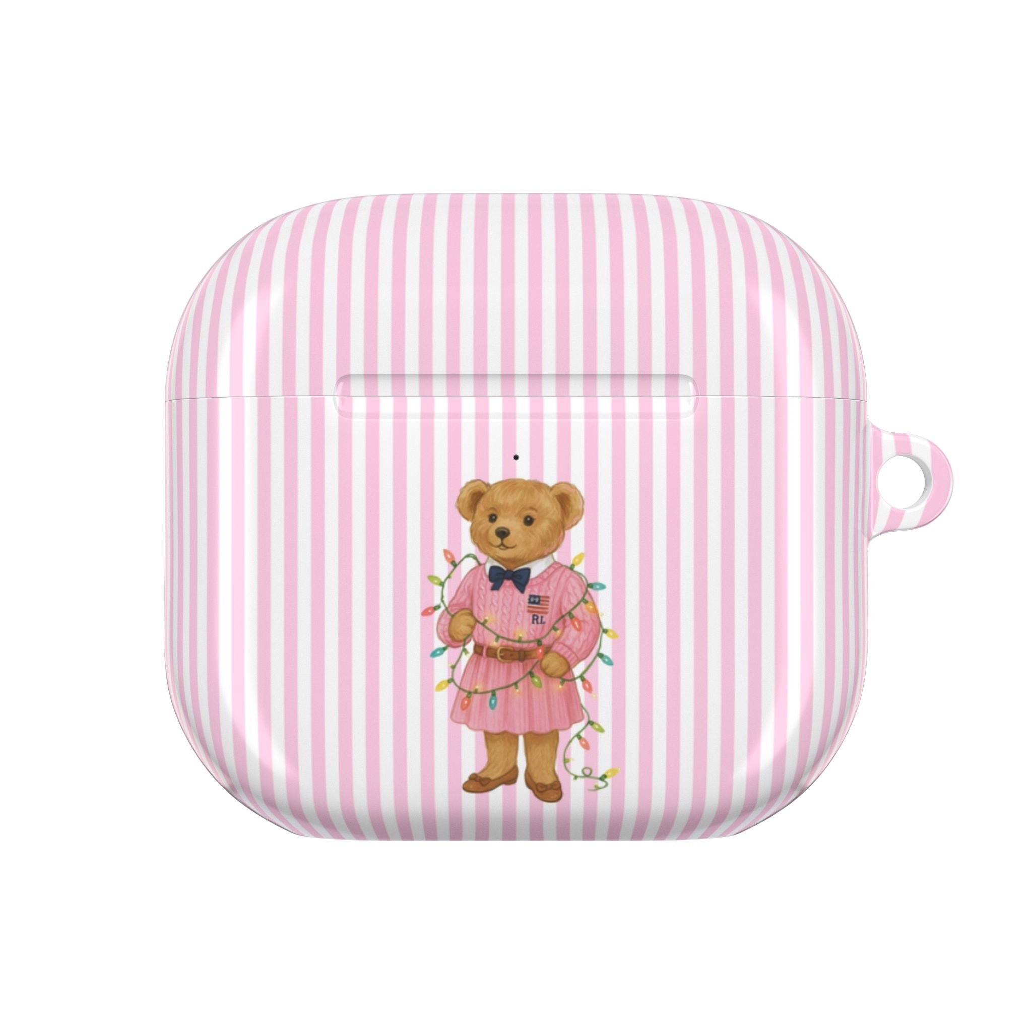 PINK STRIPES RL TEDDY BEAR AIRPOD CASE