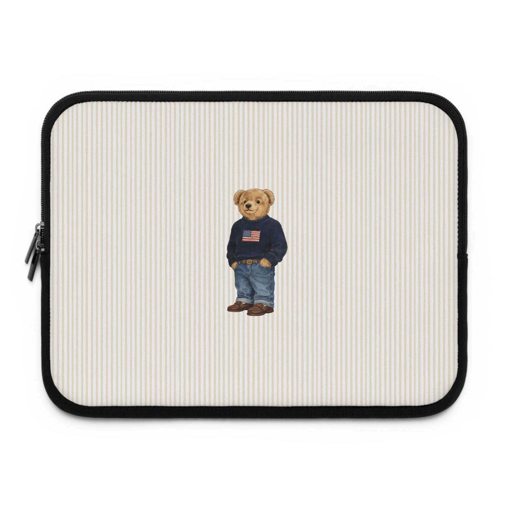 BEIGE STRIPES RL TEDDY BEAR NEOPRENE KINDLE IPAD & LAPTOP SLEEVE