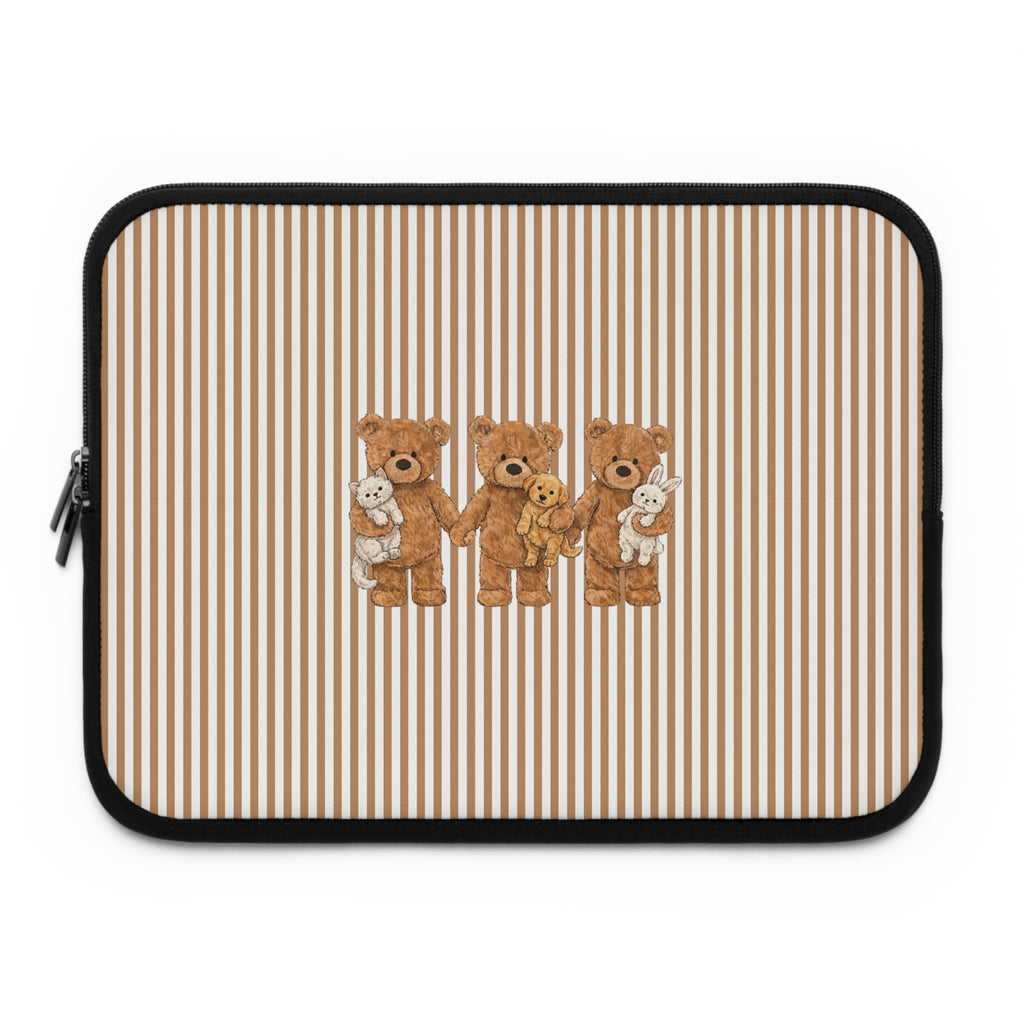 BEIGE STRIPES TEDDY BEAR PETS NEOPRENE KINDLE IPAD & LAPTOP SLEEVE