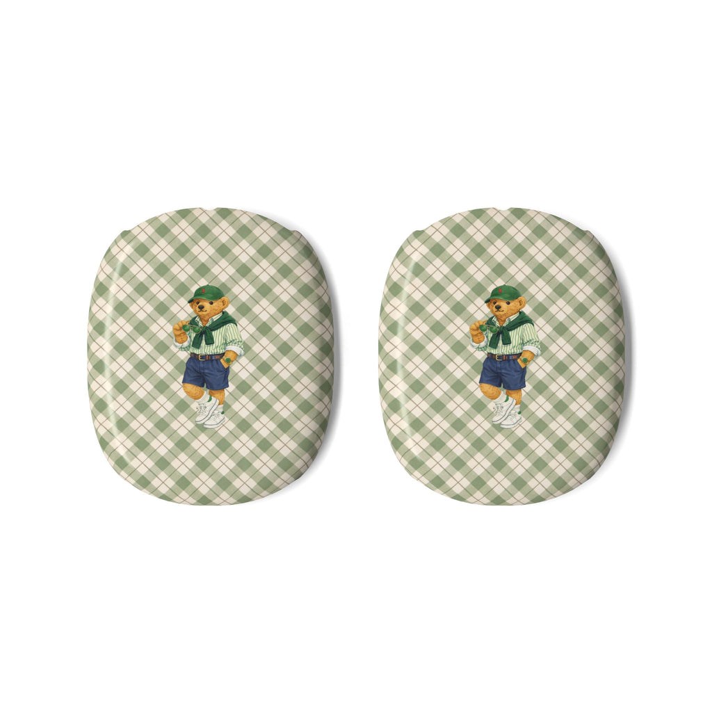 LIGHT GREEN CHECKERED RL TEDDY BEAR AIRPODS MAX CASE COVERS