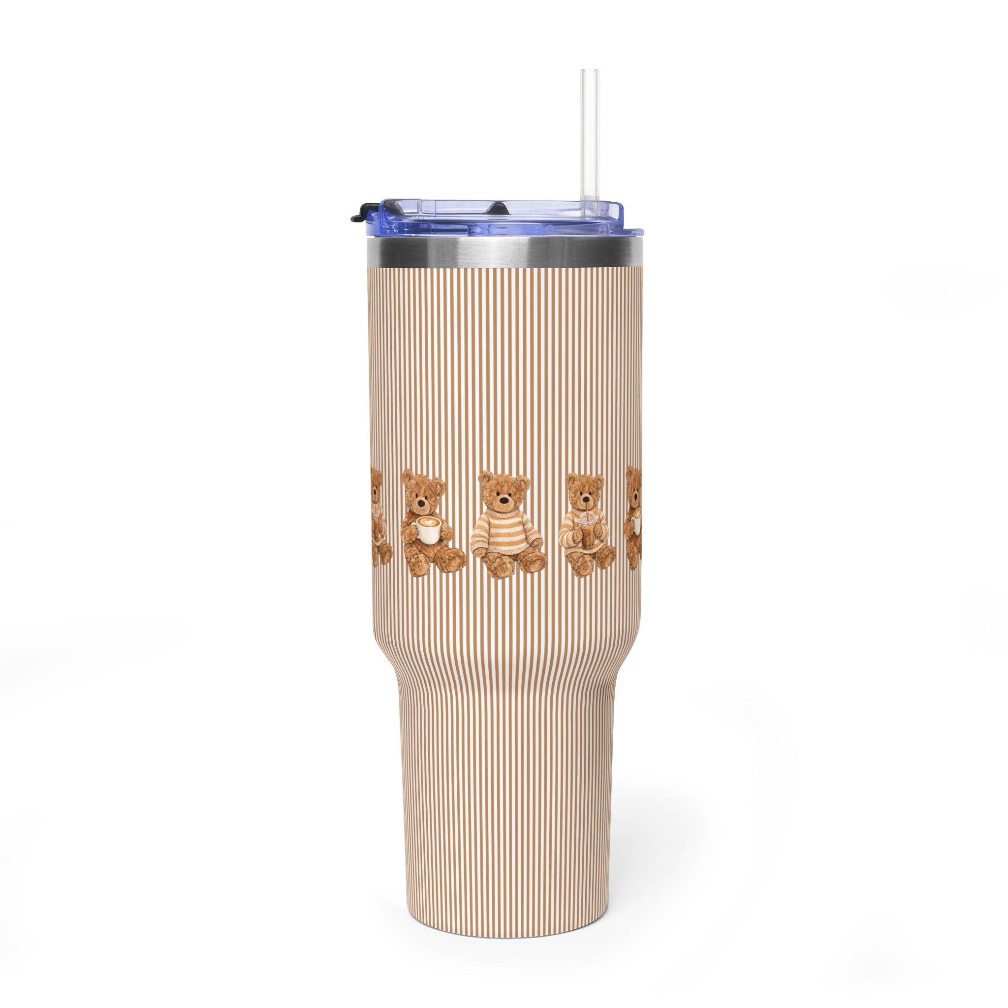 BROWN STRIPES TEDDY BEARS 40OZ STAINLESS STEEL TUMBLER