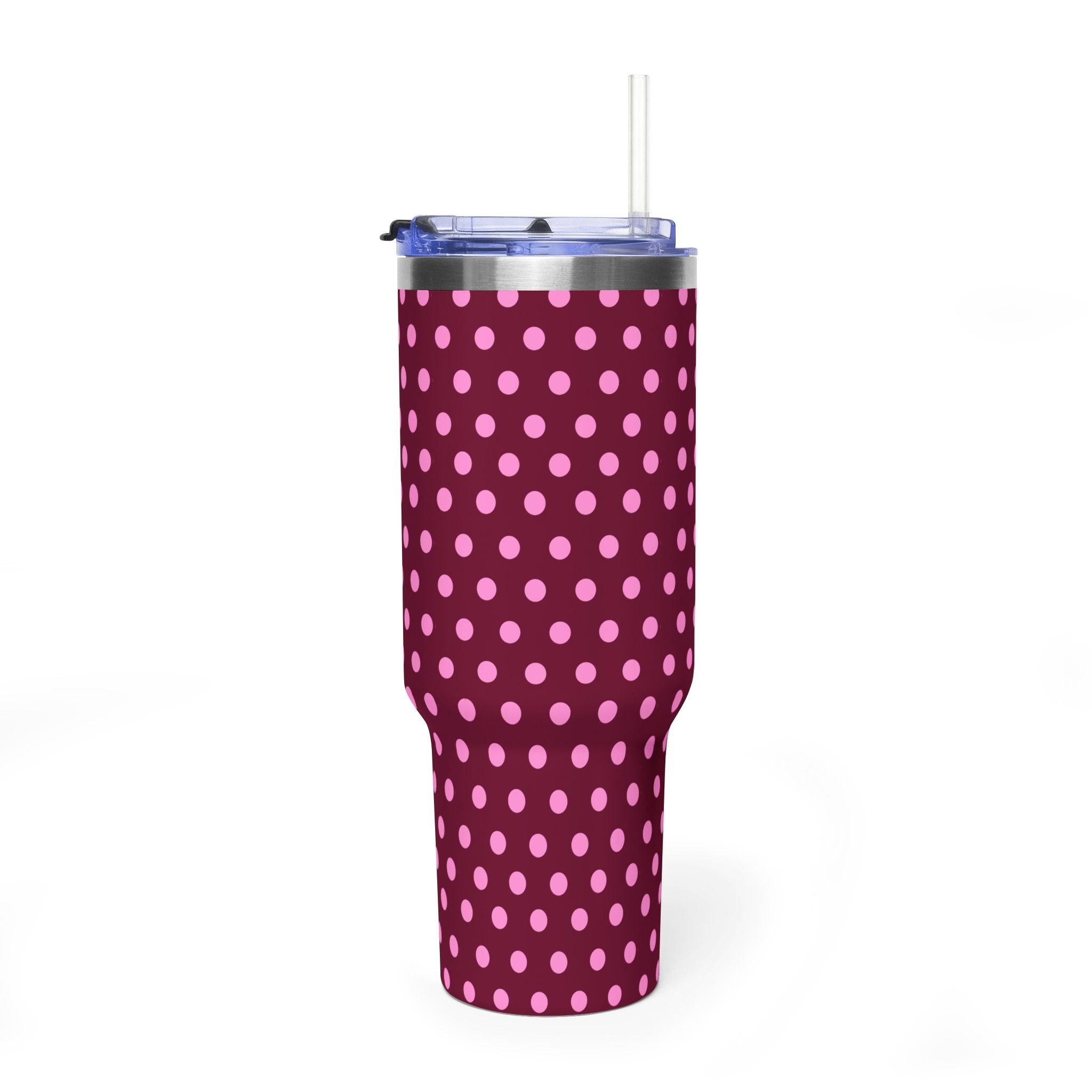 RASPBERRY POLKA DOTS 40OZ STAINLESS STEEL TUMBLER