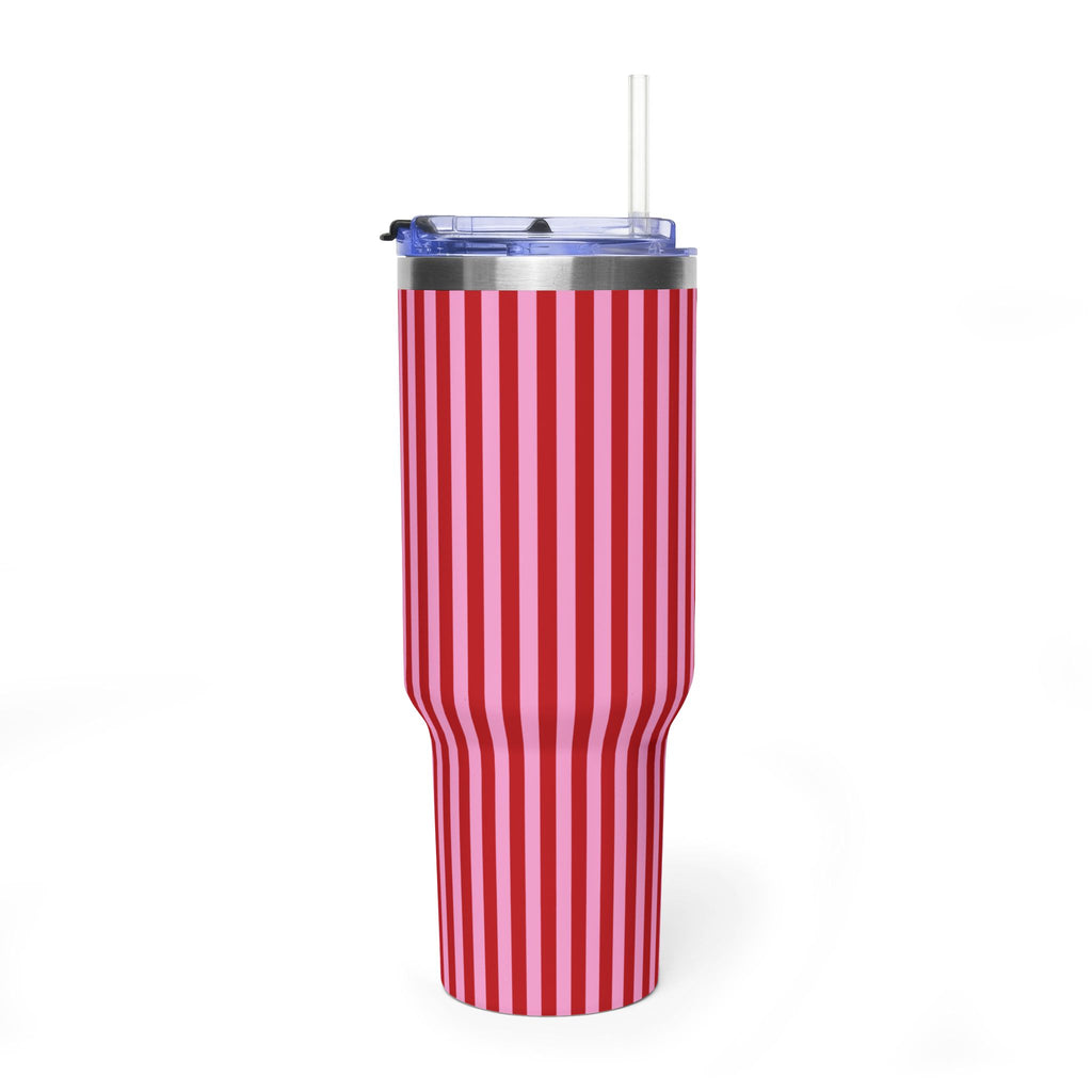 RED & PINK STRIPES 40OZ STAINLESS STEEL TUMBLER