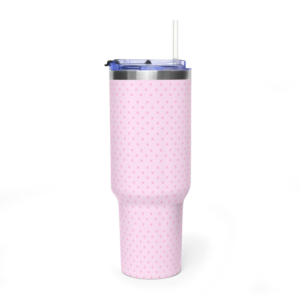 LIGHT PINK POLKA DOTS & BLUE 40OZ STAINLESS STEEL TUMBLER