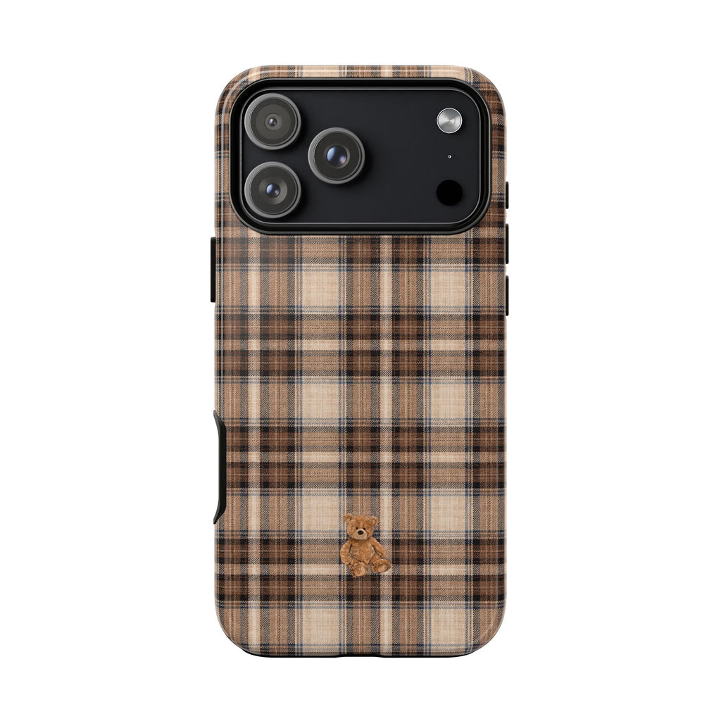 CHESTNUT PLAID MINI TEDDY BEAR PHONE CASE