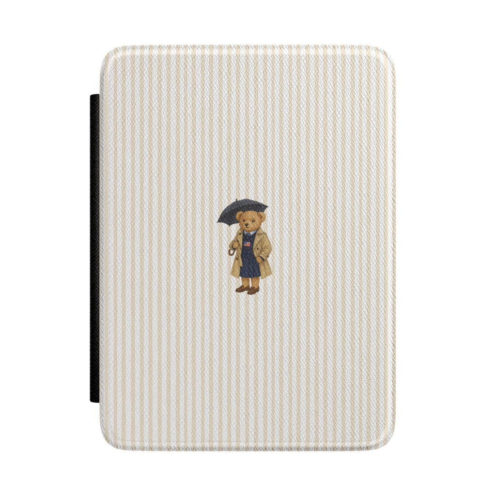 BEIGE STRIPES RL TEDDY BEAR KINDLE CASE HARDCOVER