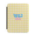 YELLOW GINGHAM HAPPY IS THE NEW RICH KINDLE CASE HARDCOVER