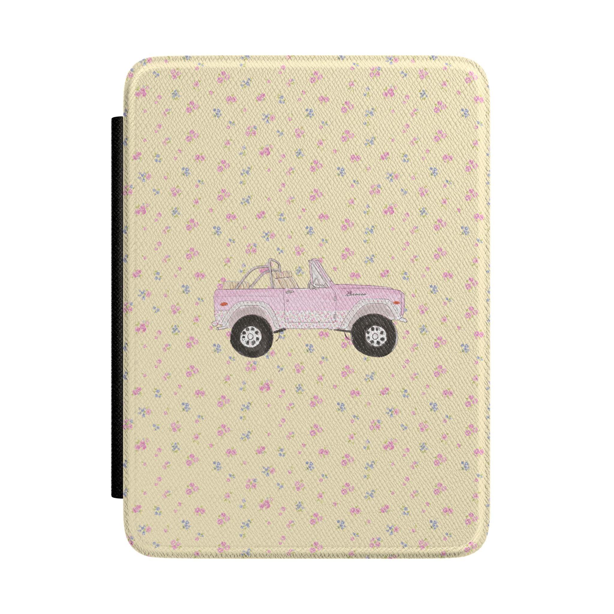 VINTAGE YELLOW FLORAL PINK BRONCO KINDLE CASE HARDCOVER