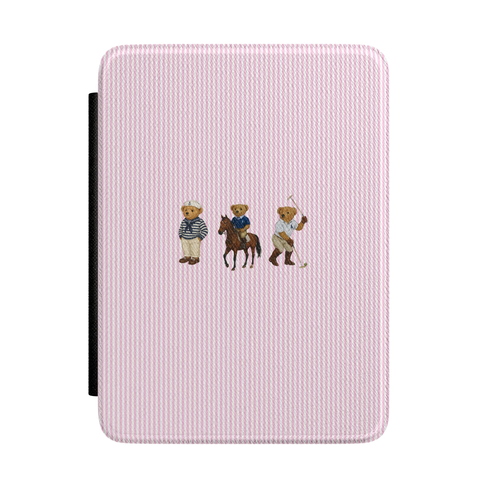 PINK STRIPES RL POLO TEDDY BEARS KINDLE CASE HARDCOVER