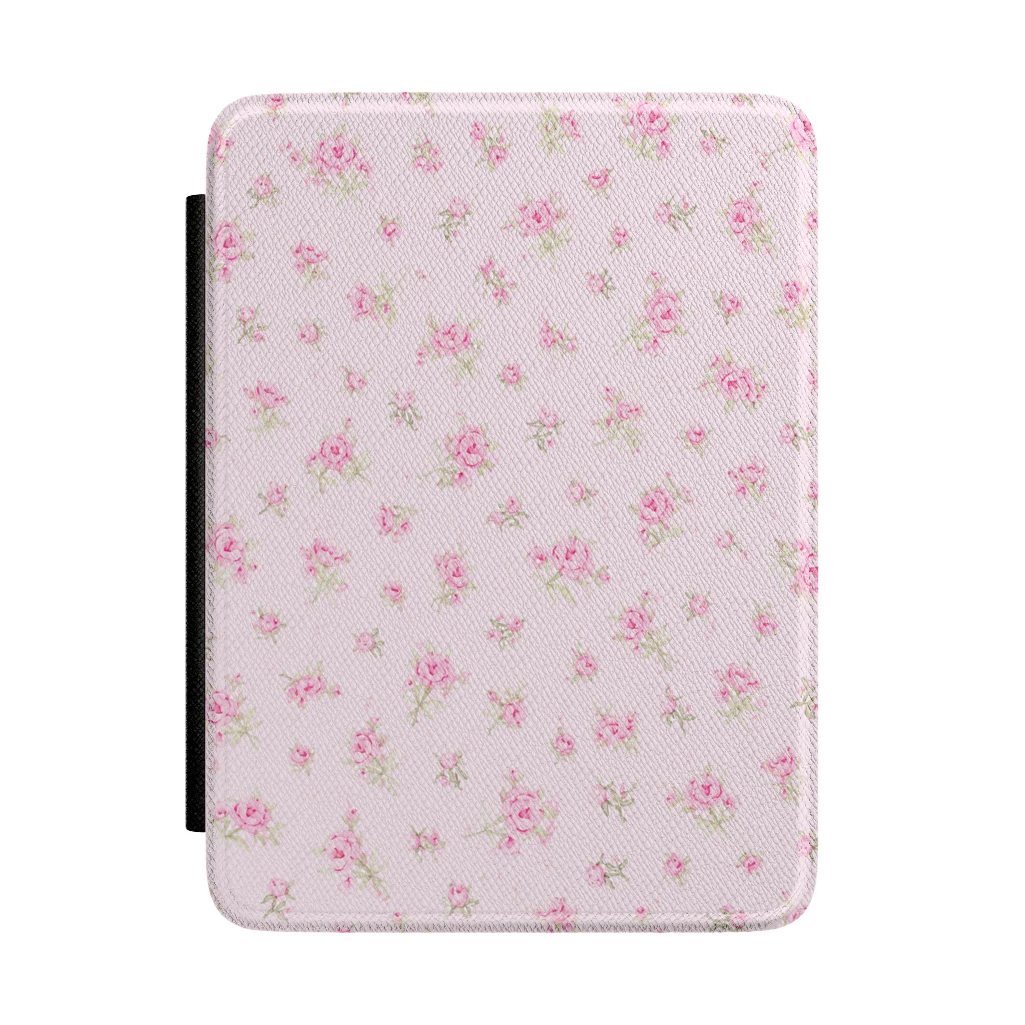Pink floral hardcover Kindle case with textured finish and small rose pattern