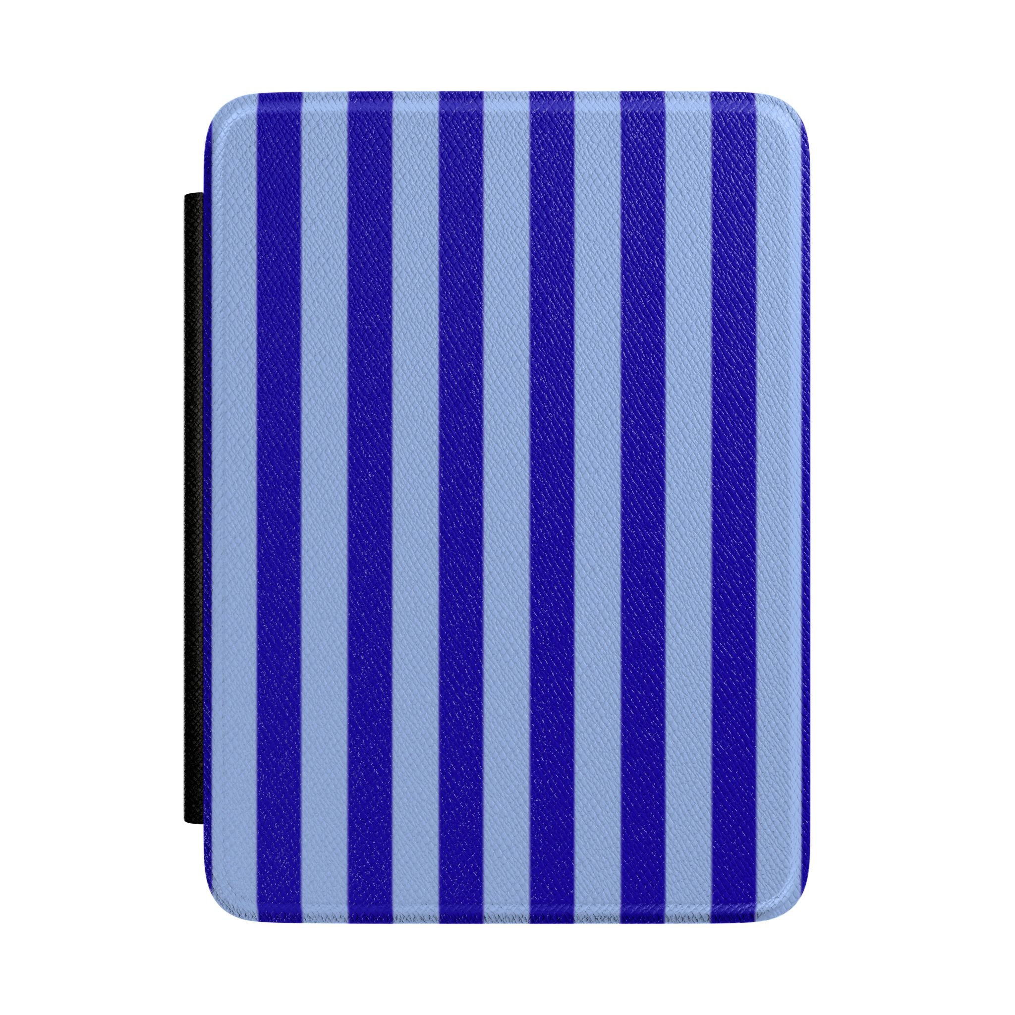 Hardcover Kindle case with vertical royal blue and light blue stripes