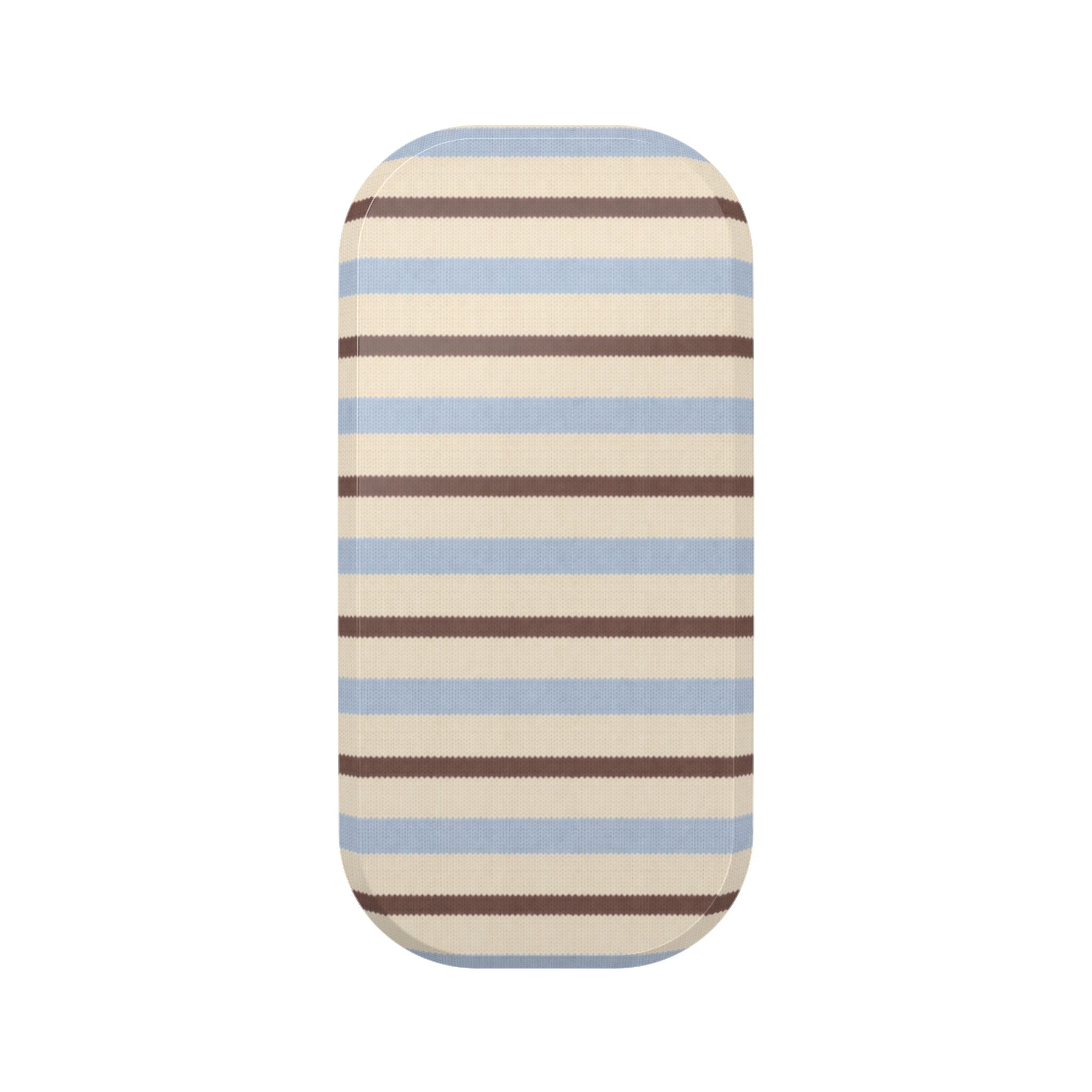 Striped phone case grip with blue and brown horizontal stripes