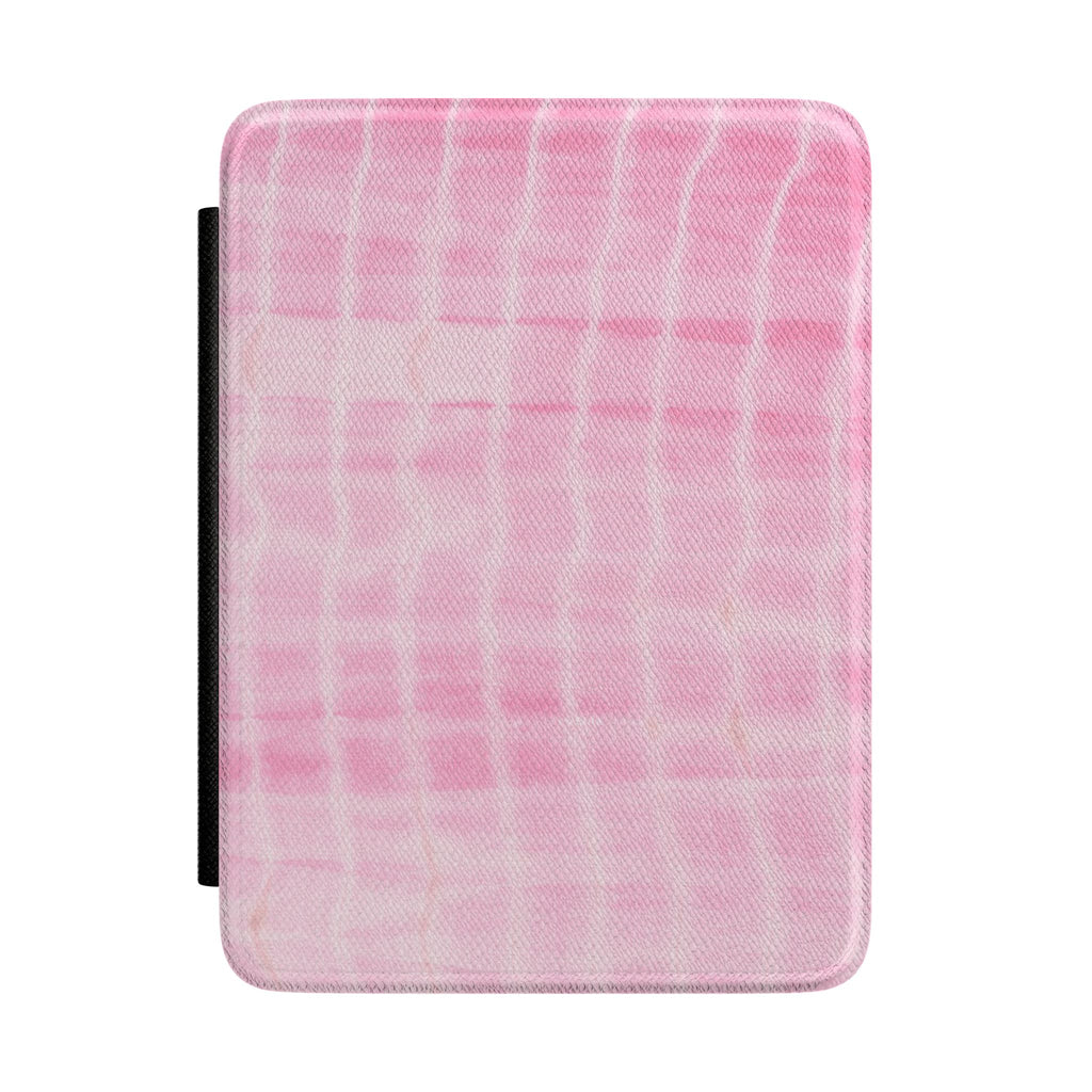 Pink shibori tie-dye hardcover Kindle case with black side strap