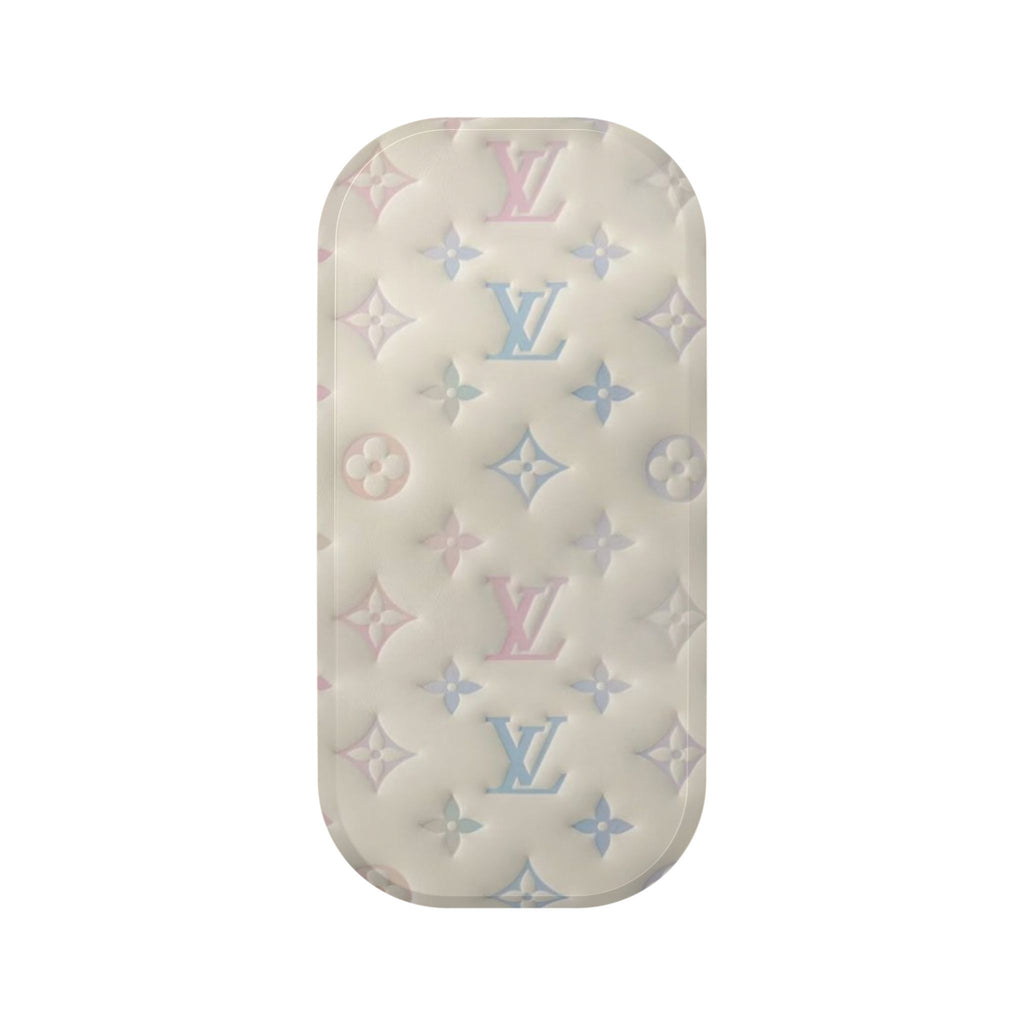 Ivory LV monogram patterned phone grip cover with circular and star motifs