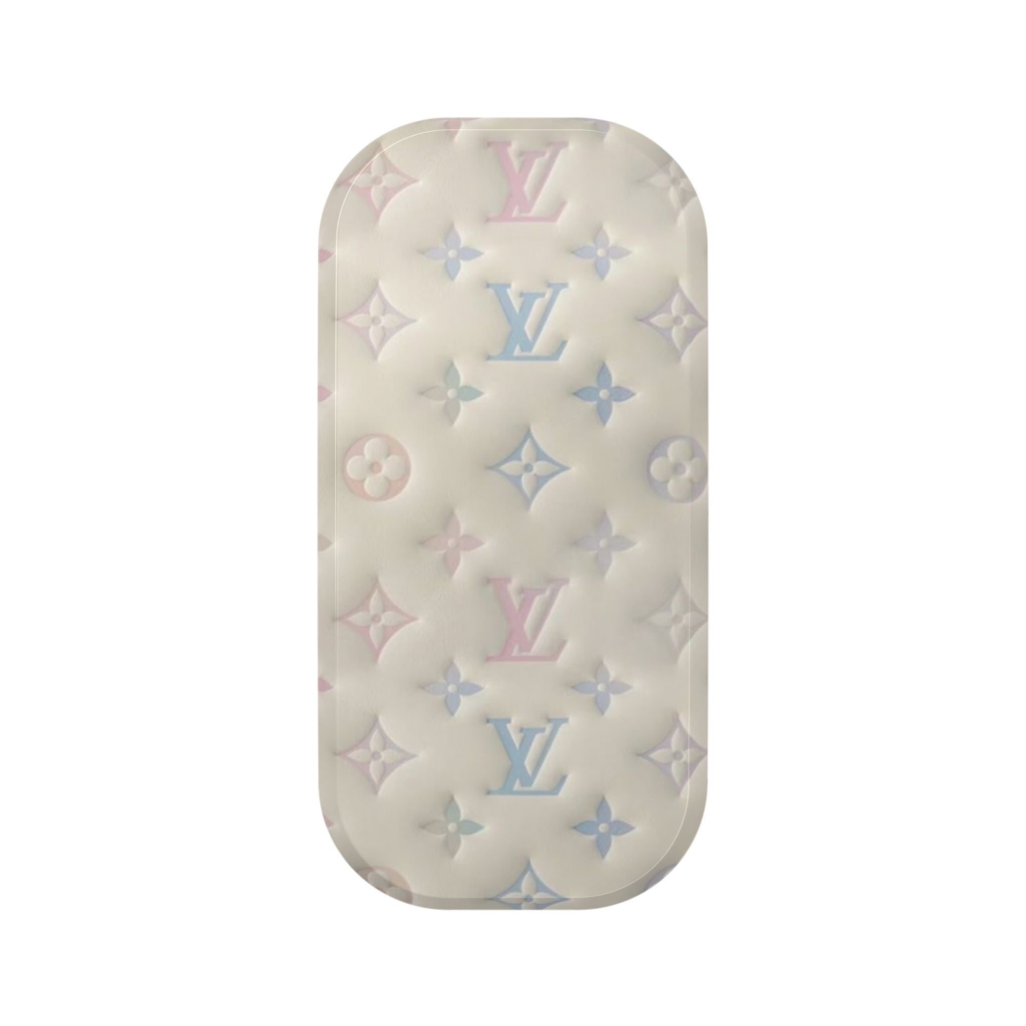 Ivory LV monogram patterned phone grip cover with circular and star motifs