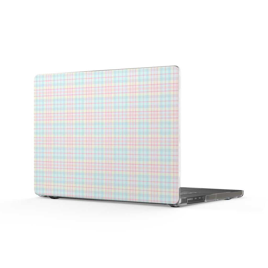 Pastel plaid laptop cover with open base for MacBook, snug fit