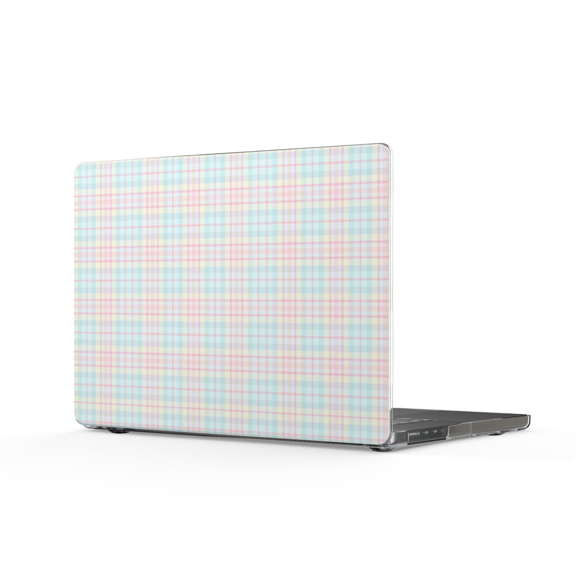 Pastel plaid laptop cover with open base for MacBook, snug fit