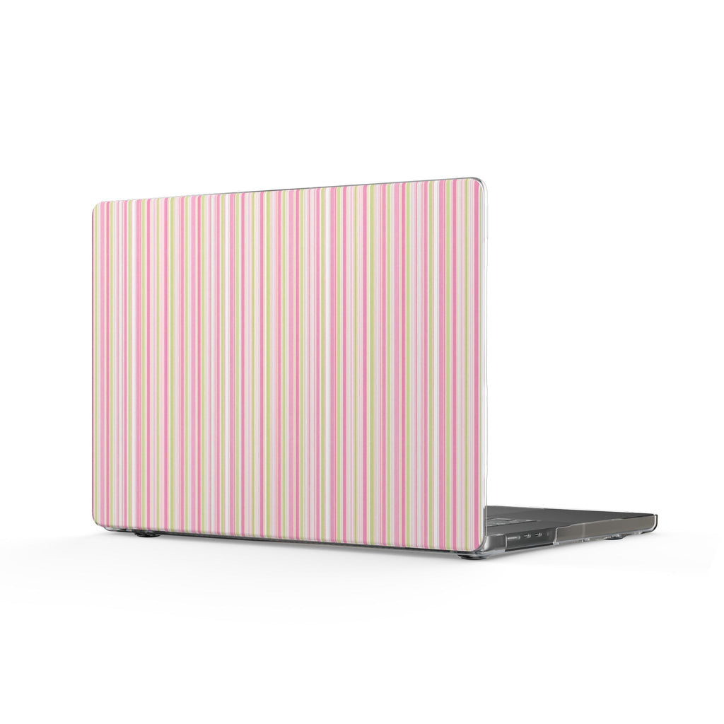 Striped MacBook laptop cover with pink and green vertical stripes
