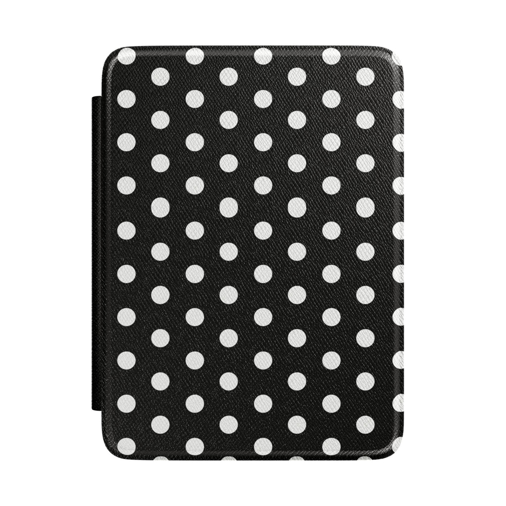 Hardcover Kindle case with black fabric and white polka dots pattern