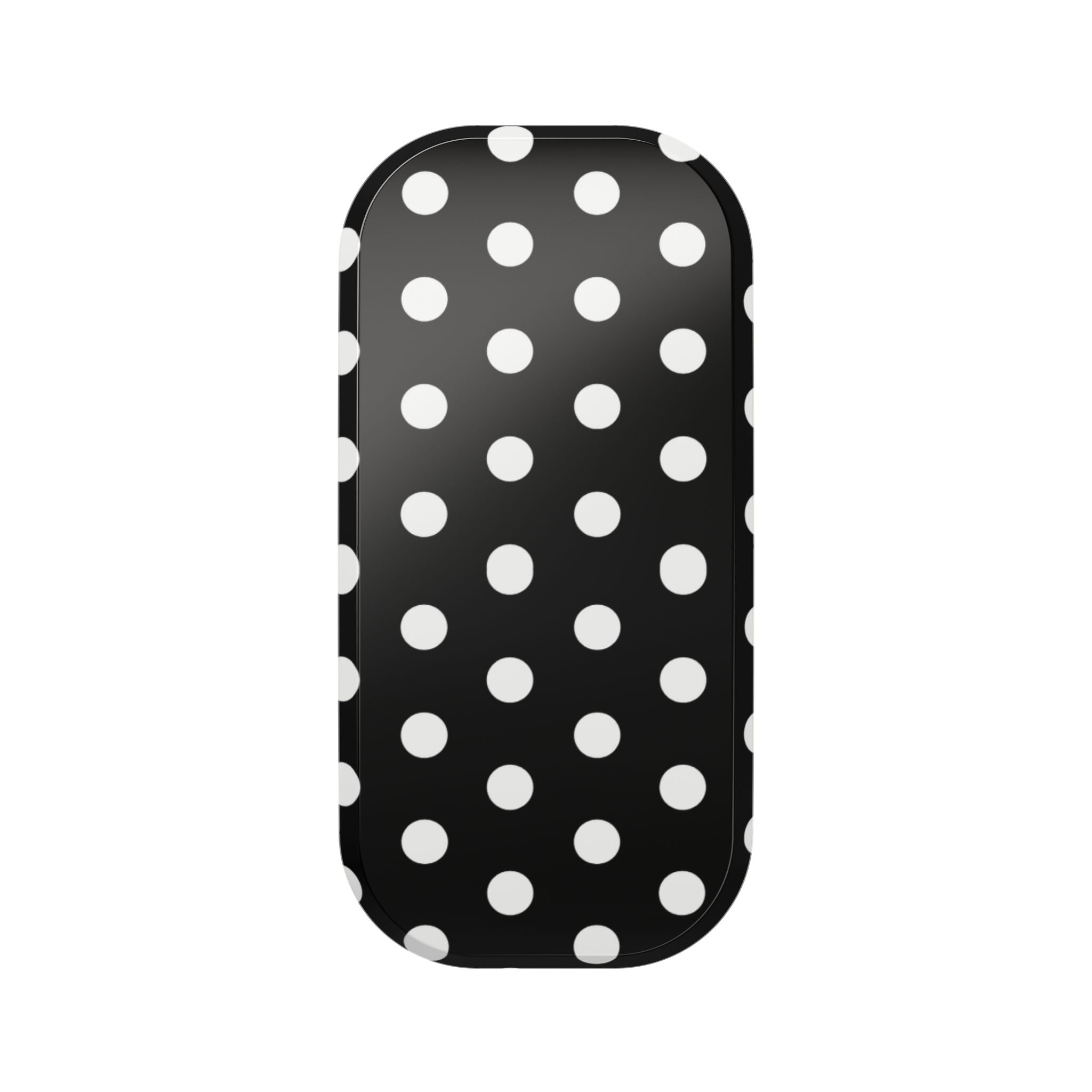 Black polka dot phone grip panel, rounded rectangular shape with cutout edges