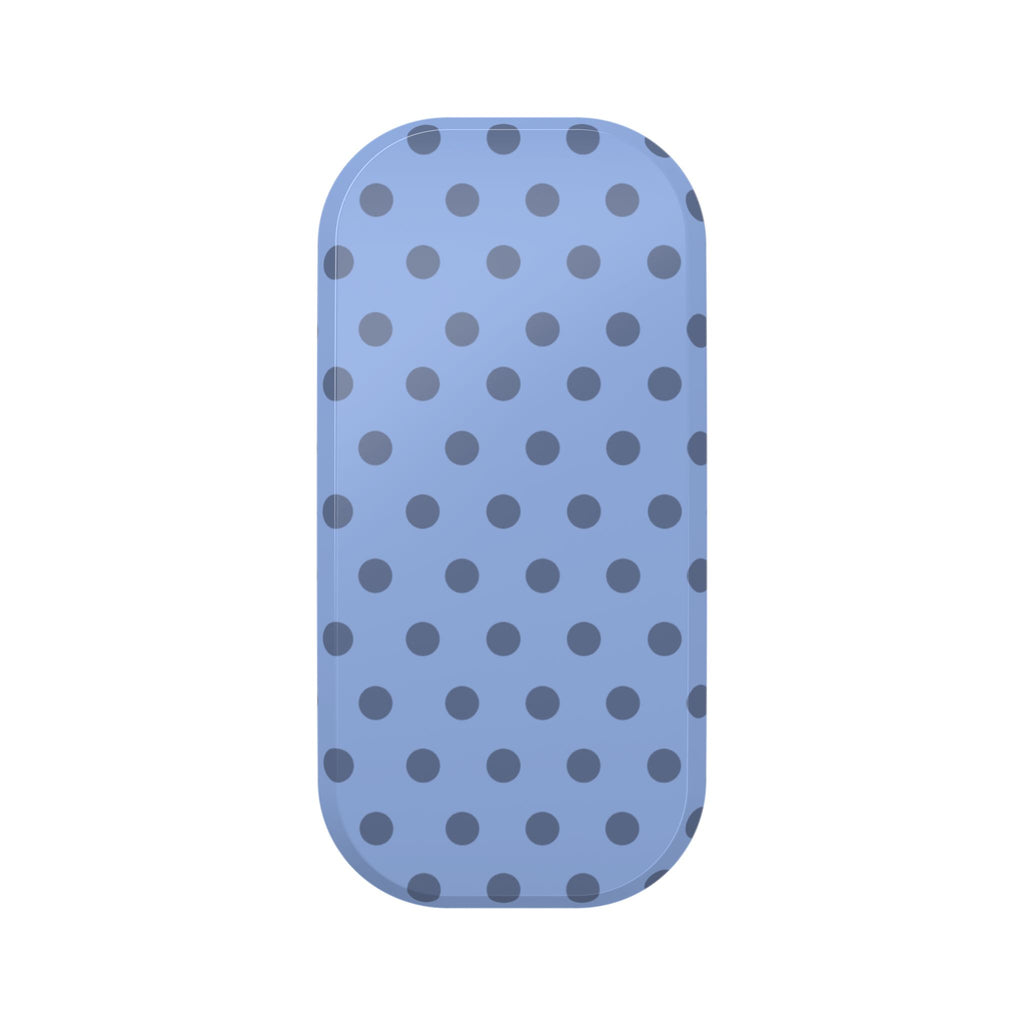 Phone grip pad with blue polka dot pattern, rounded rectangular shape