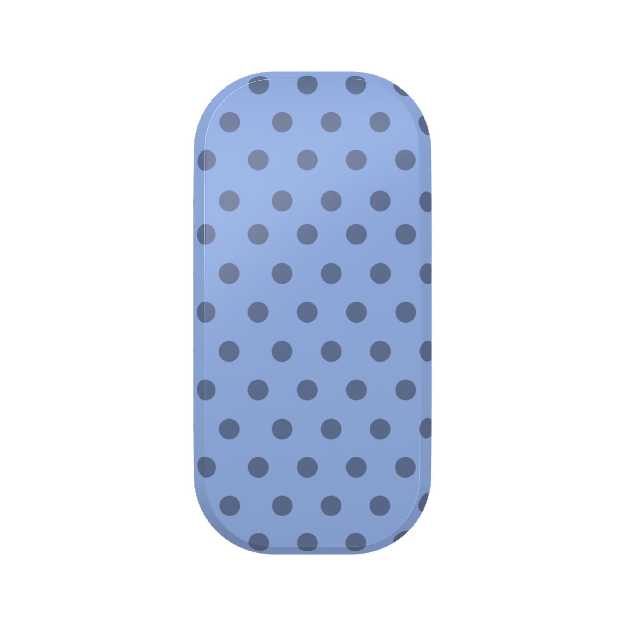 Phone grip pad with blue polka dot pattern, rounded rectangular shape