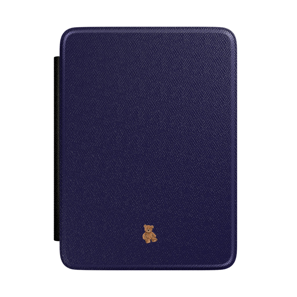 Navy blue mini teddy bear hardcover Kindle case with teddy badge