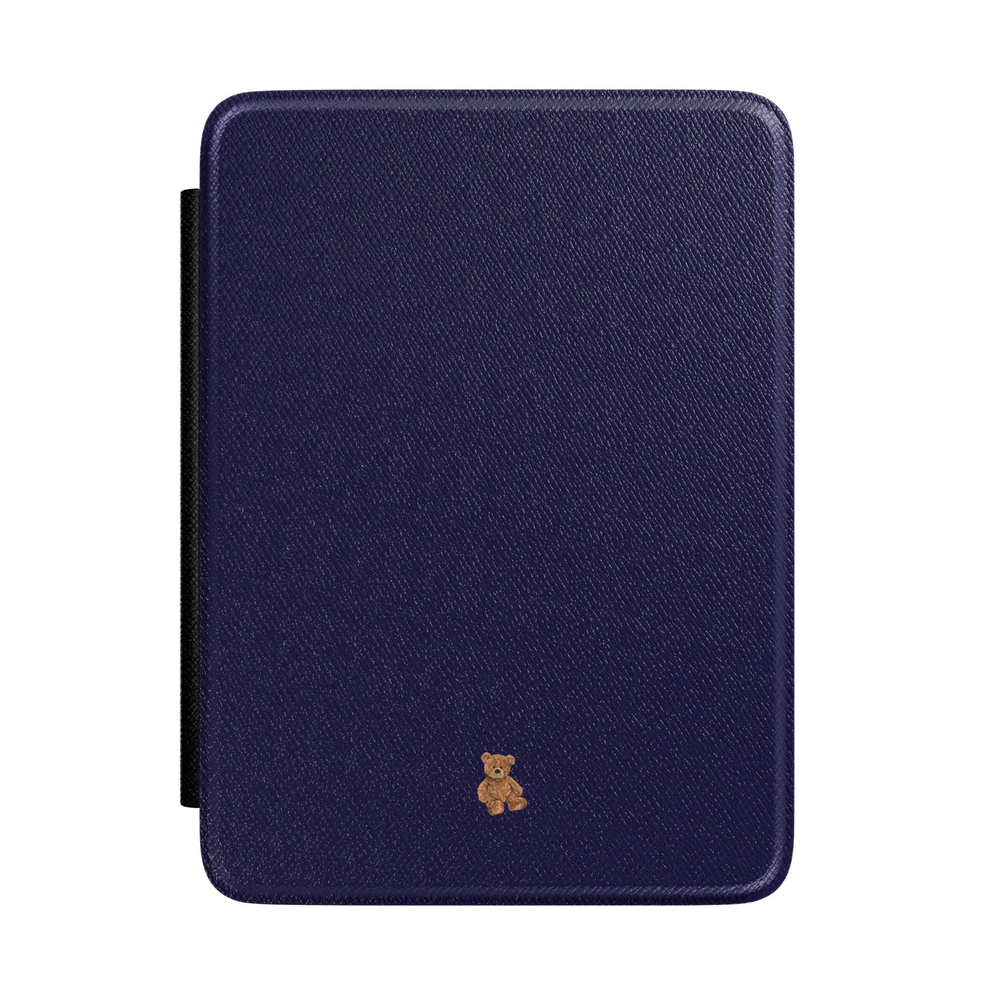 Navy blue mini teddy bear hardcover Kindle case with teddy badge