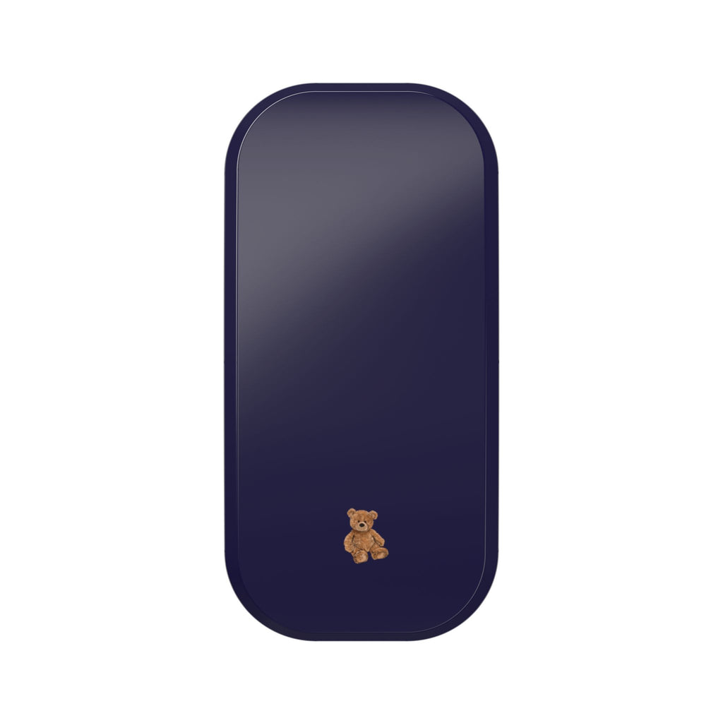 Navy mini teddy bear phone grip sleeve with small bear patch on front