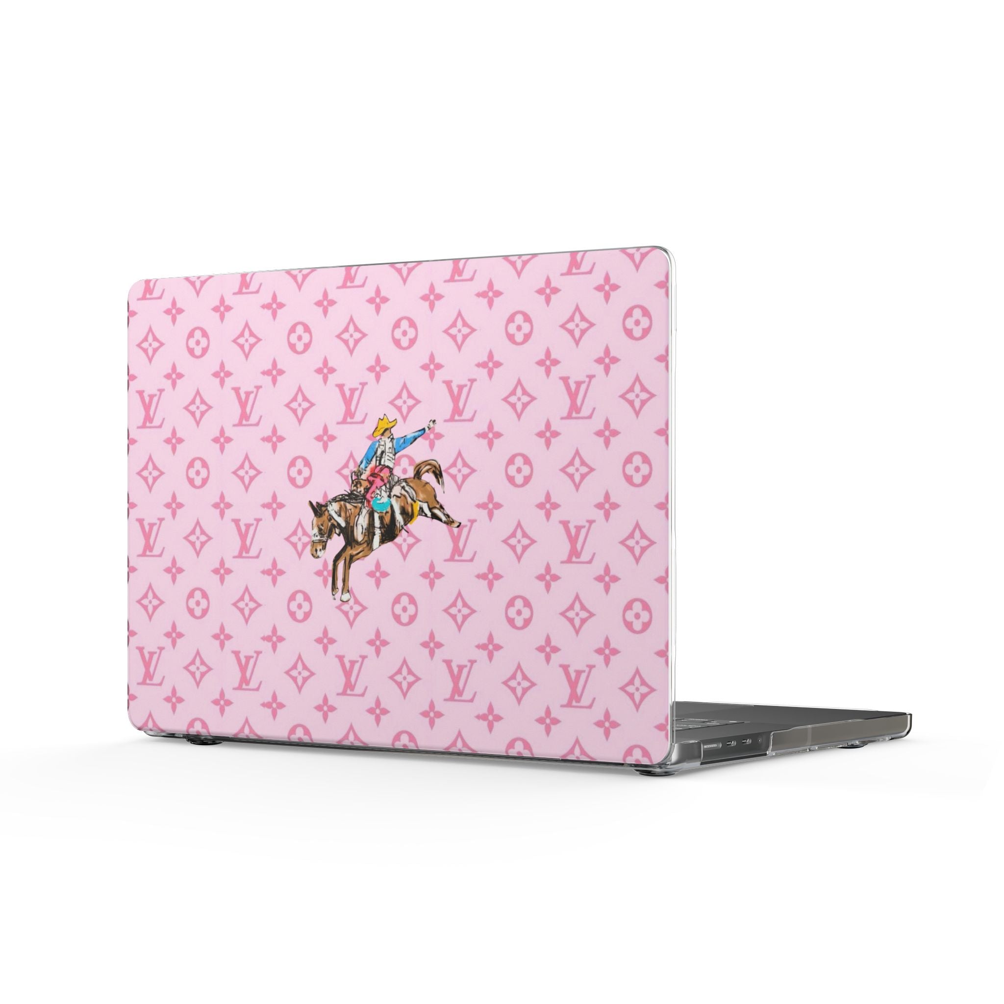 Pink LV monogram laptop cover with cowboy on horseback