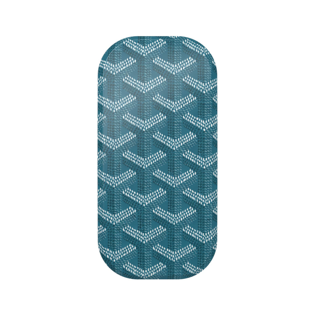 Teal patterned phone grip sleeve with repeating chevron lattice design