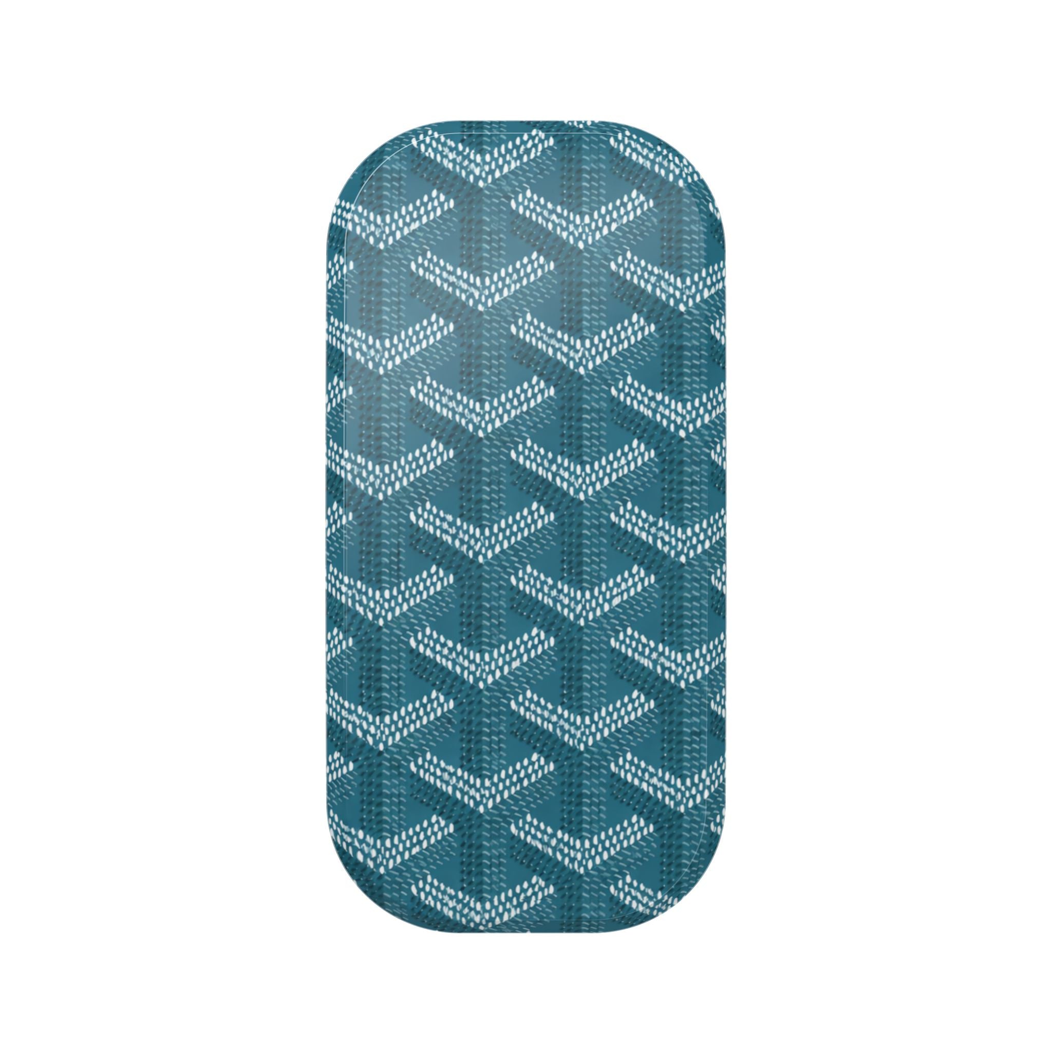 Teal patterned phone grip sleeve with repeating chevron lattice design