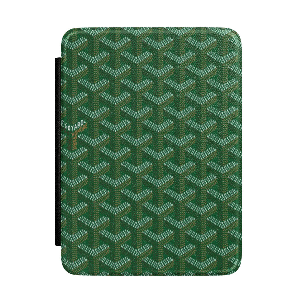 Green Goyard hardcover Kindle case with textured patterned finish