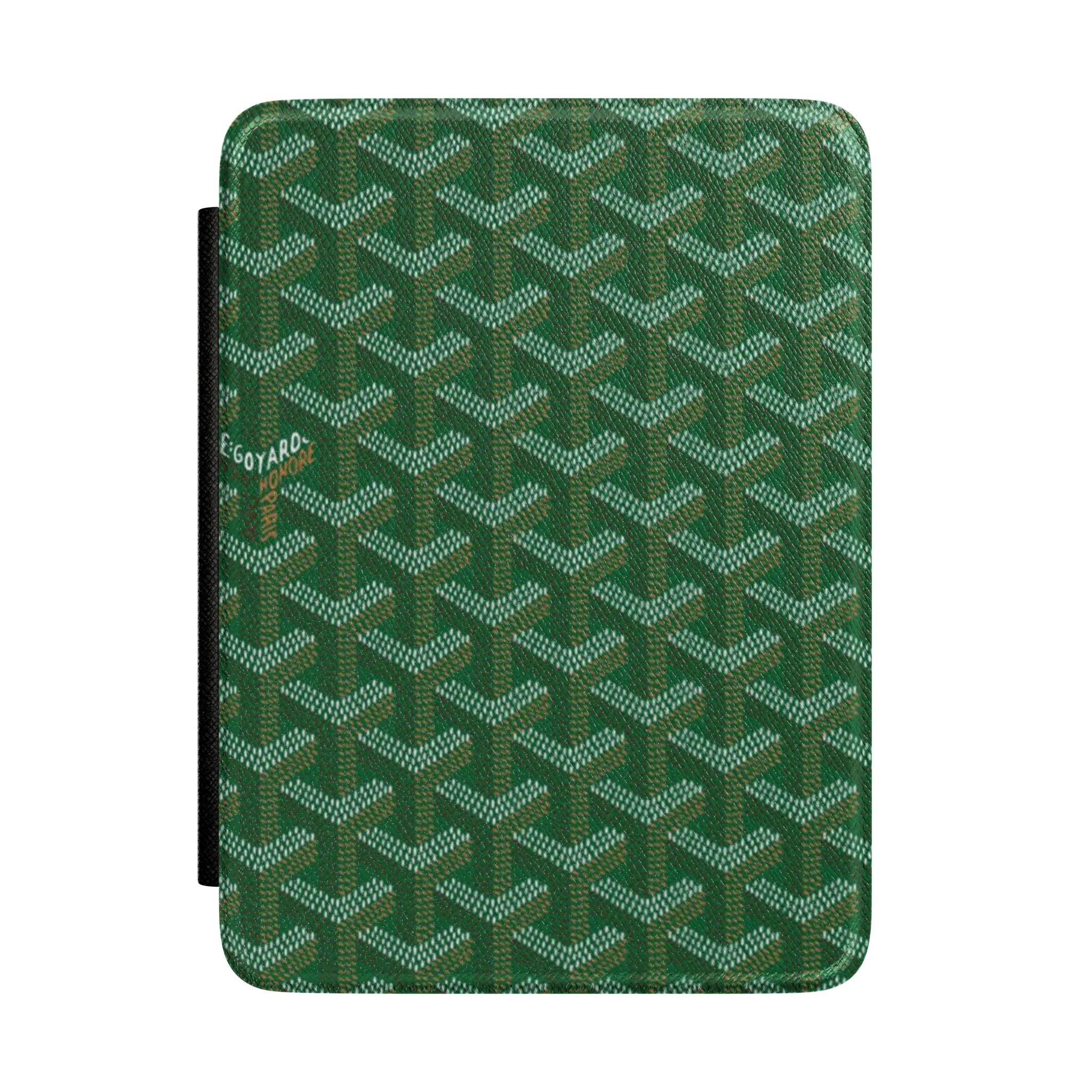 Green Goyard hardcover Kindle case with textured patterned finish