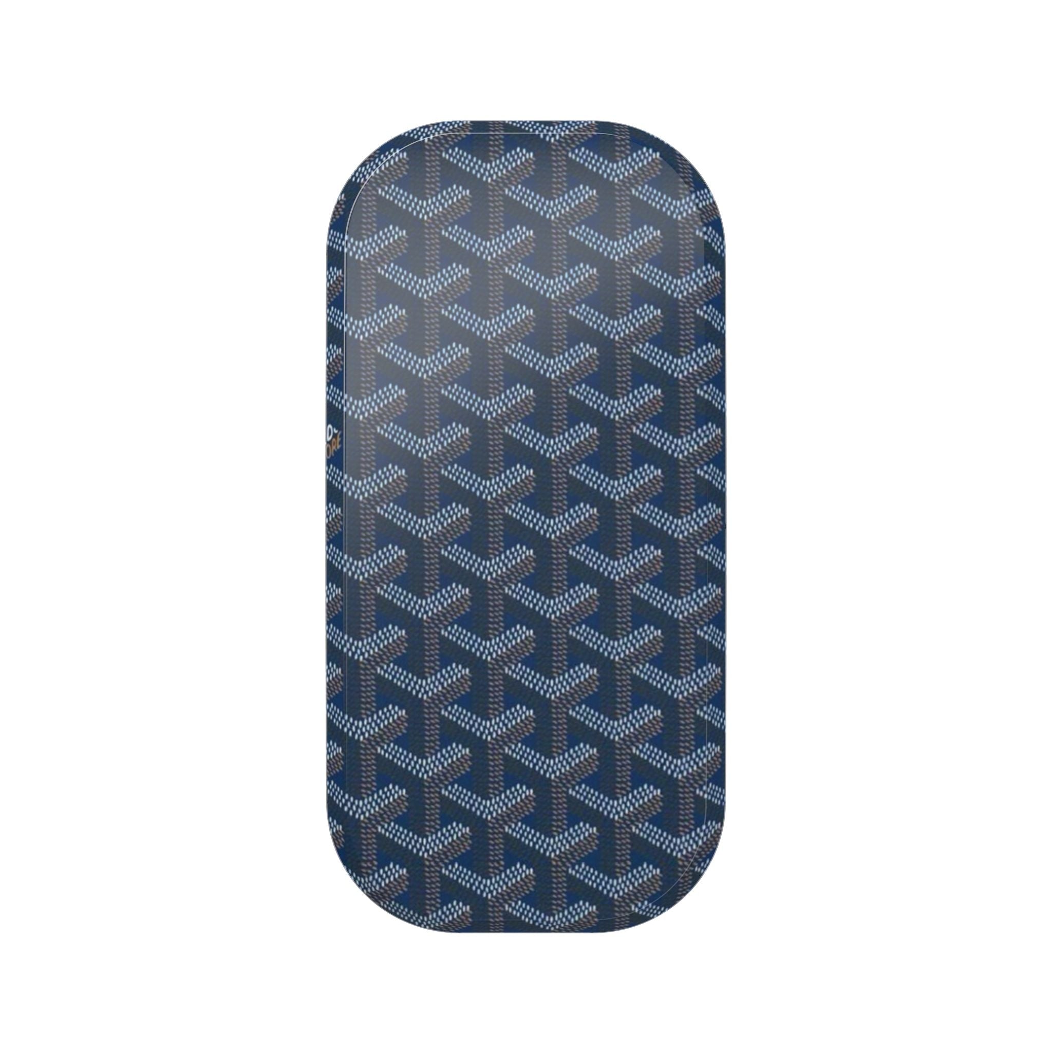 Steel blue patterned phone grip pad with Goyard-style lattice design