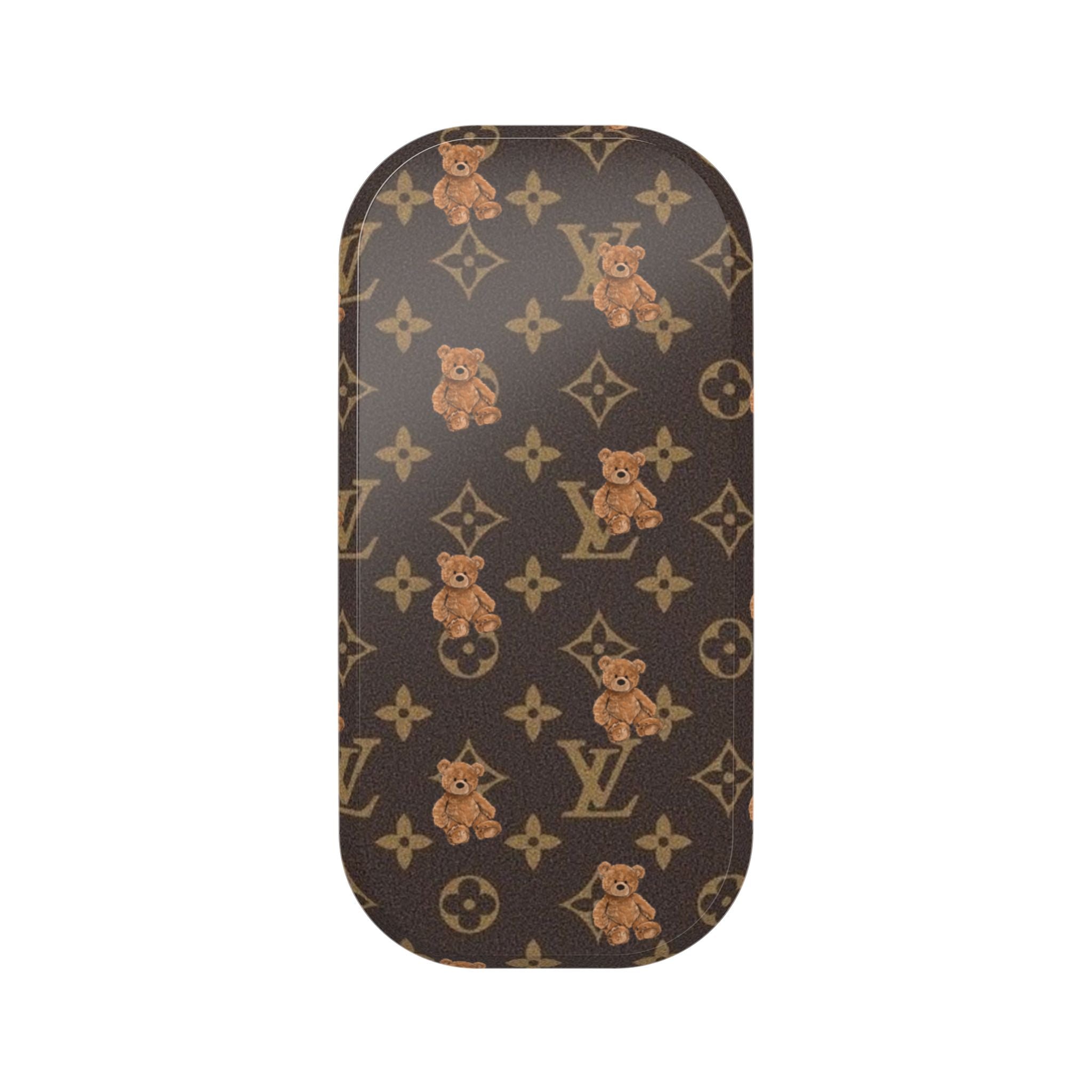 Phone grip cover with brown teddy bear and monogram pattern