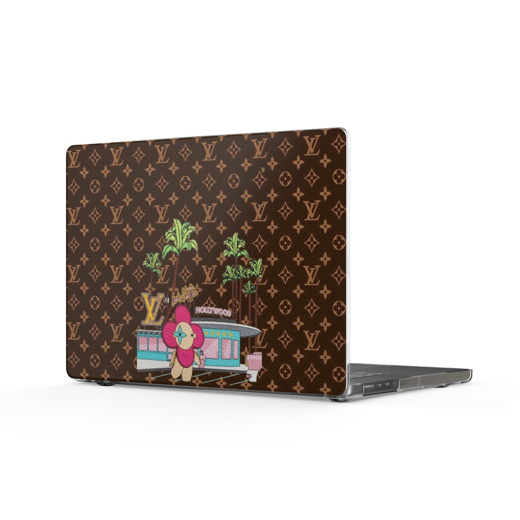 LV monogram laptop cover with colorful cartoon floral design, clear edge