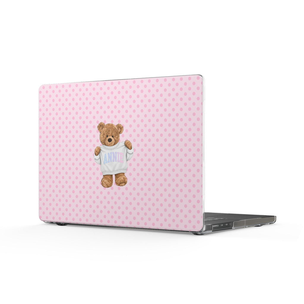 PERSONALIZED VARSITY SWEATER PINK POLKA DOTS CUSTOM TEDDY BEAR NAME MACBOOK COVERS