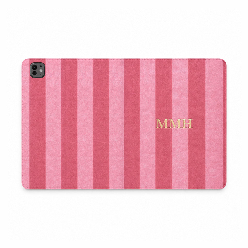 PERSONALIZED PINK VELVET STRIPES CUSTOM NAME INITIALS IPAD TABLET FOLIO CASE