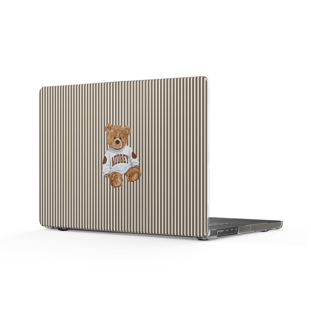 PERSONALIZED VARSITY SWEATER BROWN STRIPES CUSTOM TEDDY BEAR NAME MACBOOK COVERS