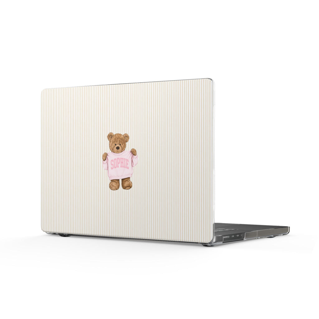 PERSONALIZED VARSITY SWEATER BEIGE STRIPES CUSTOM TEDDY BEAR NAME MACBOOK COVERS