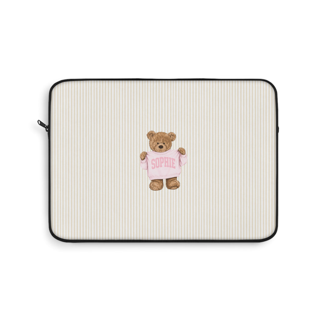PERSONALIZED VARSITY SWEATER BROWN STRIPES CUSTOM TEDDY BEAR NAME KINDLE IPAD & LAPTOP SLEEVE