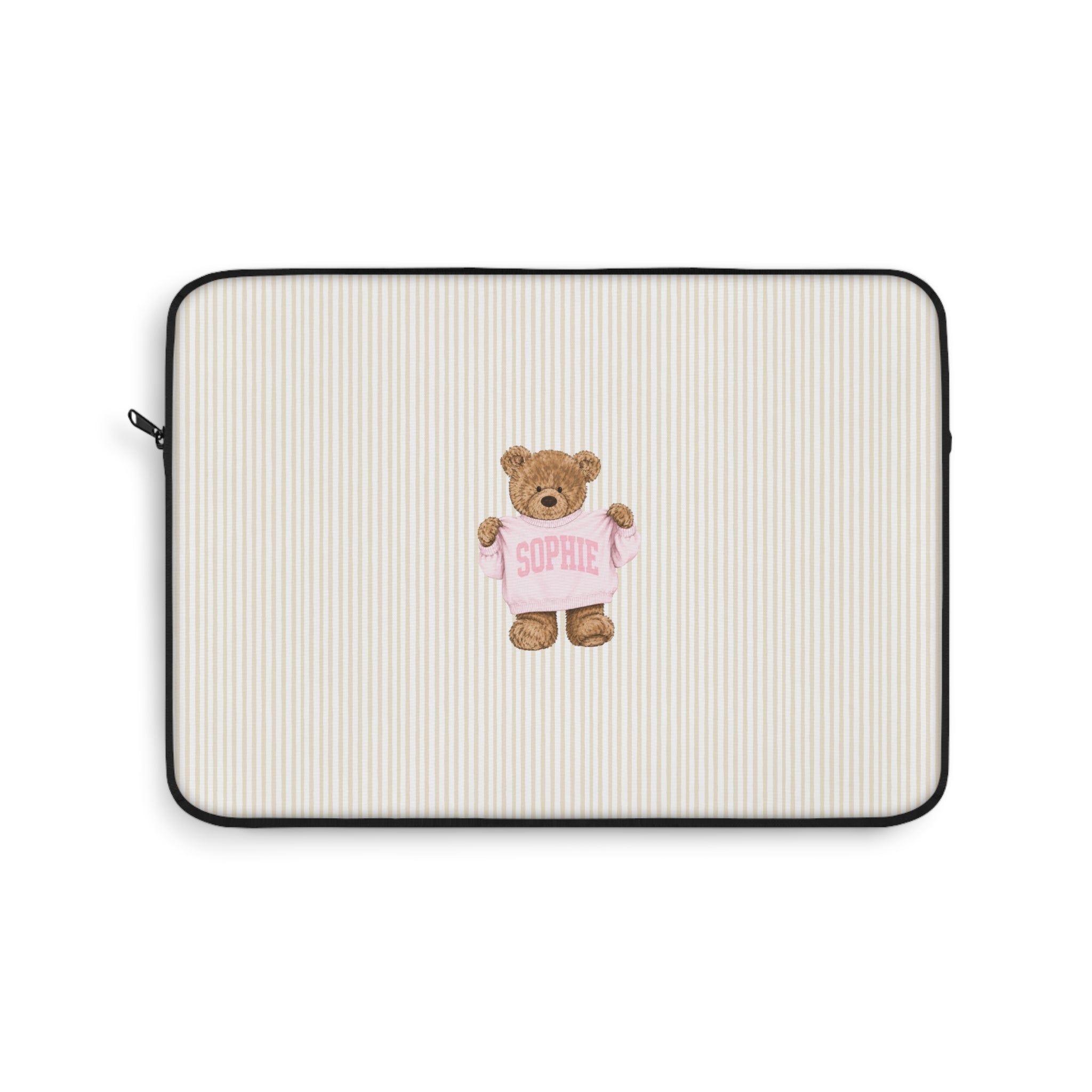 PERSONALIZED VARSITY SWEATER BROWN STRIPES CUSTOM TEDDY BEAR NAME KINDLE IPAD & LAPTOP SLEEVE