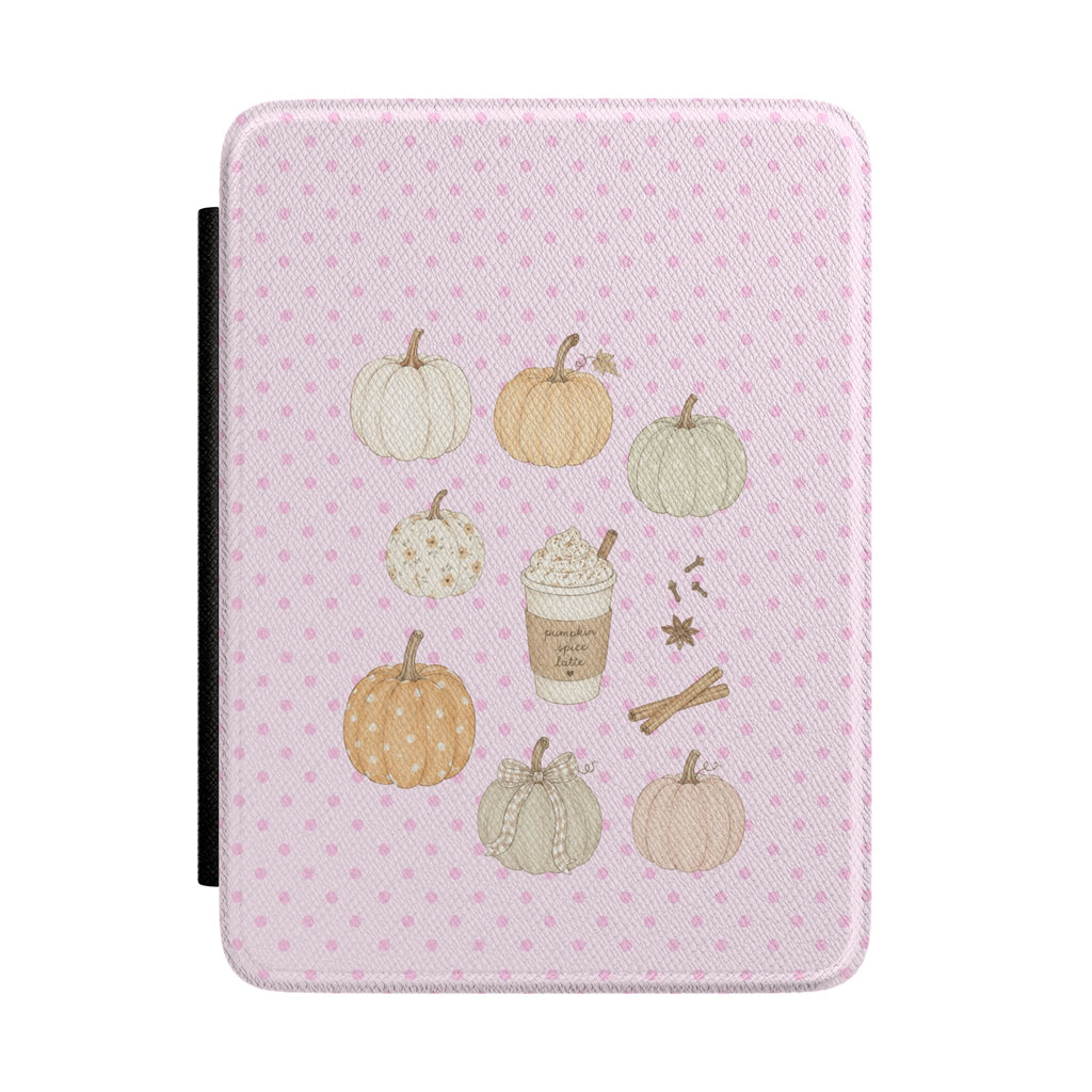 PINK POLKA DOTS COZY FALL PUMPKINS KINDLE CASE HARDCOVER