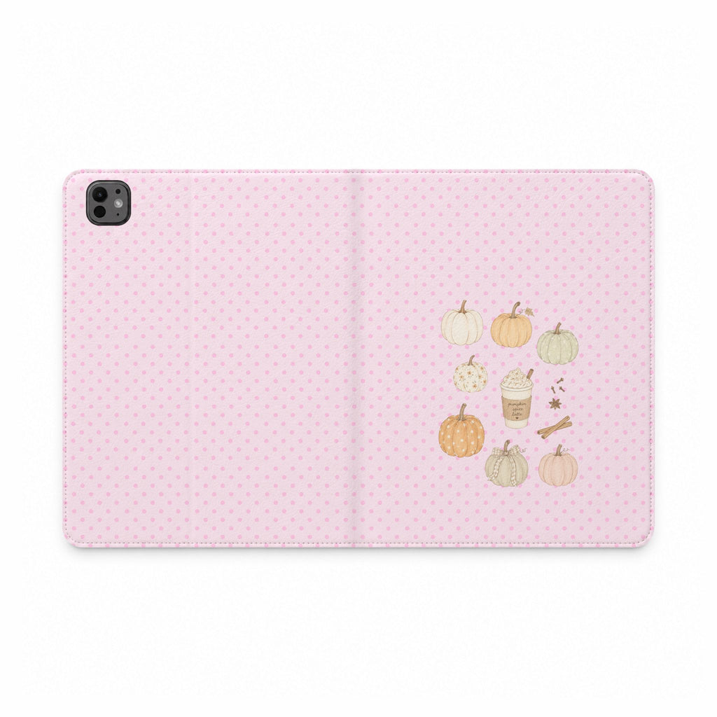 PINK POLKA DOTS COZY FALL PUMPKINS IPAD TABLET FOLIO CASE