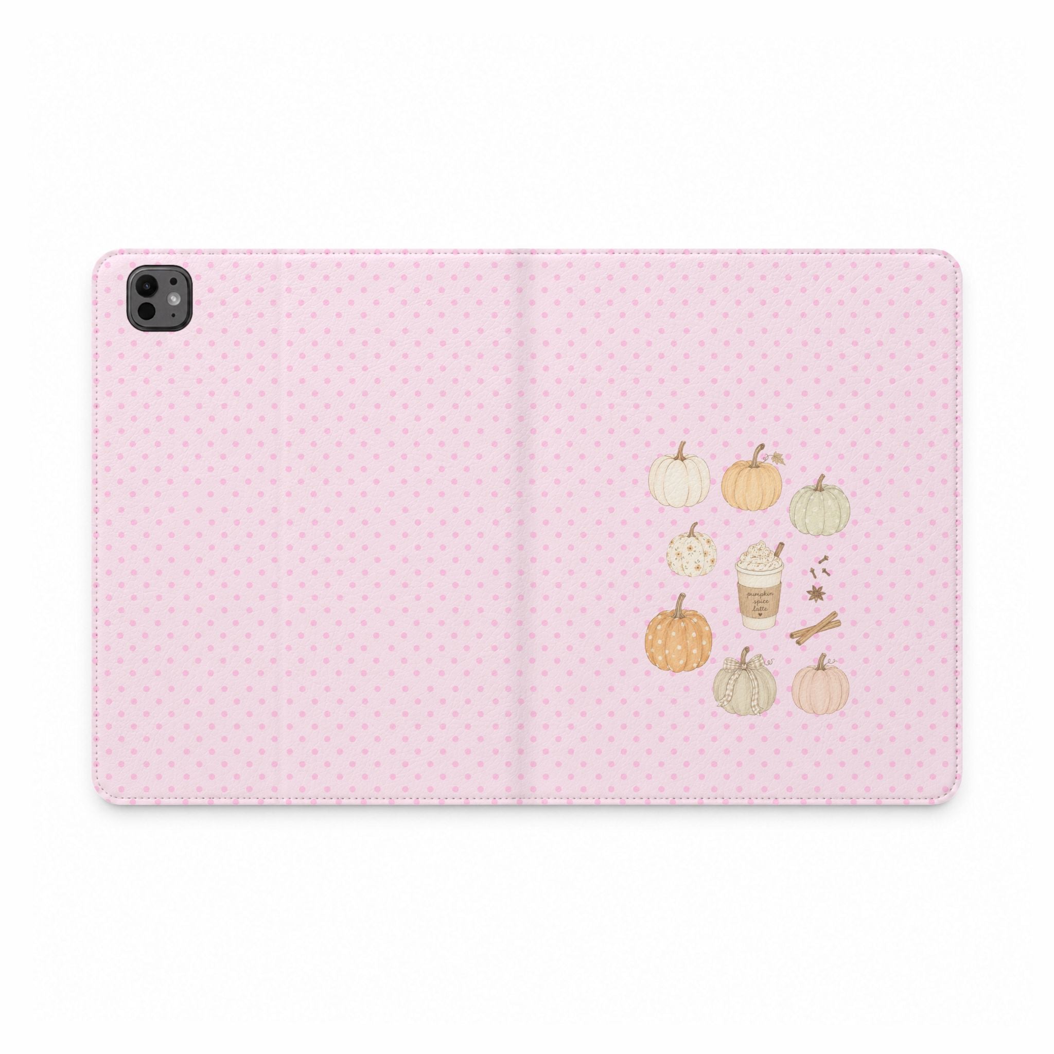 PINK POLKA DOTS COZY FALL PUMPKINS IPAD TABLET FOLIO CASE