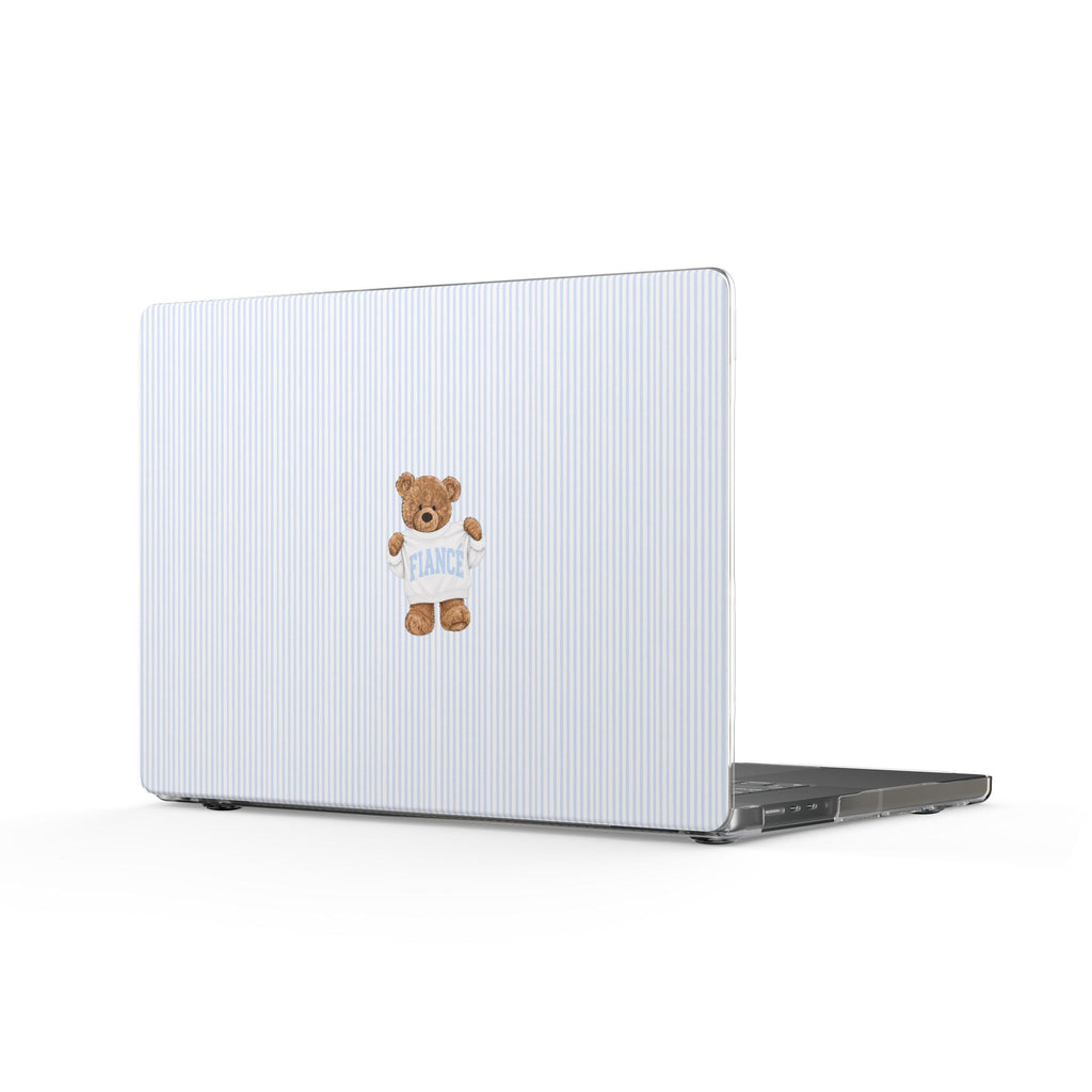 PERSONALIZED VARSITY SWEATER BLUE STRIPES CUSTOM TEDDY BEAR NAME FIANCE MACBOOK COVERS